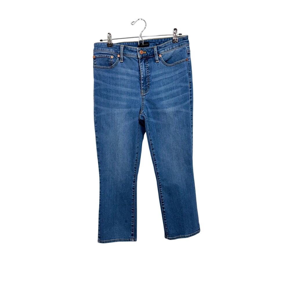 Talbots jeans crop flare medium wash blue stretch denim whiskering 5 pocket S 10
